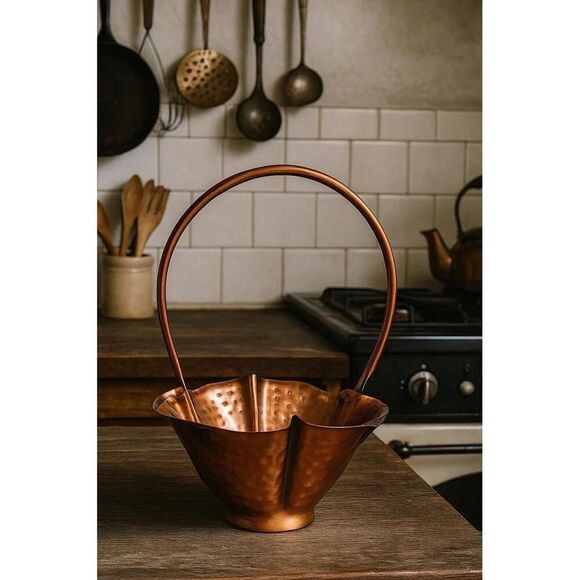 Vintage Coppersmith Treasures of Time Solid Hammered Copper Basket 12” Rustic - Picture 1 of 9